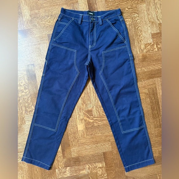 STUSSY Double Knee Twill Carpenter Pants Work Navy Blue Workwear Rugged 29 - Picture 1 of 7